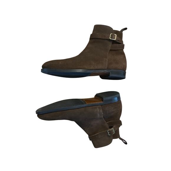 Women 8 Luf & Tung Chardin Brown Suede Leather Ankle Boots Strappy Buckle Sweden - Picture 6 of 9